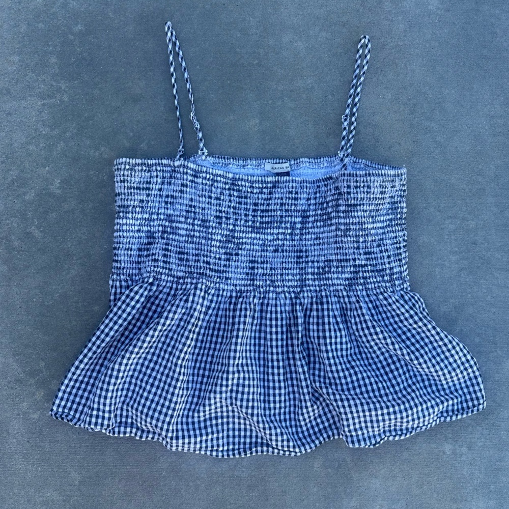 american eagle outfitters checkered gingham peplum babydoll bay doll tank top